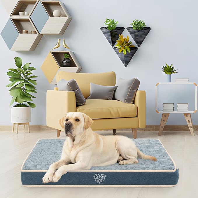 VANKEAN Waterproof Dog Crate Pad Bed Mat Reversible (Warm&Cool), Removable Washable Cover & Waterproof Inner Lining, Pet Crate Mattress for Cats and Dogs, Joint Relief Dog Bed for Crate, Navy