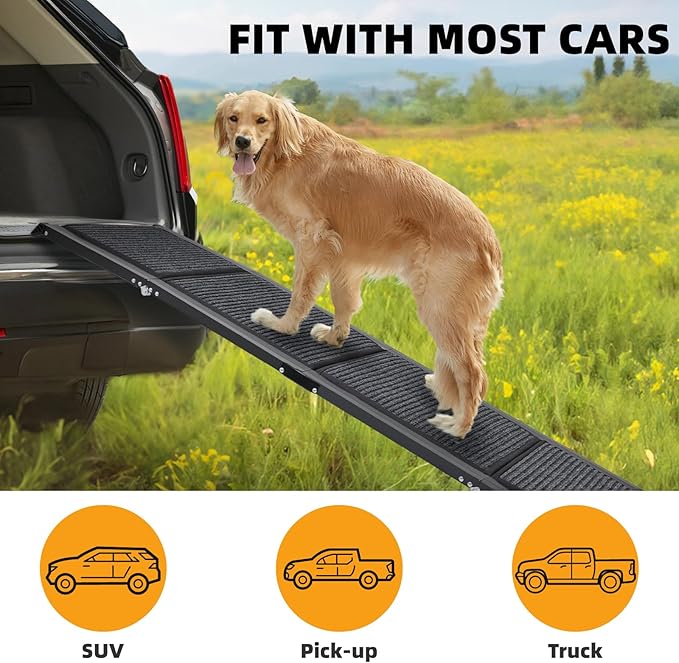 Dog Ramp for Car, 63"x17" Dog Ramps for Large Dogs with Anti-Slip Rug Surface, Folding Dog Ramp Up to 250LBS, Outdoor Dog Ramp for Trucks & SUV