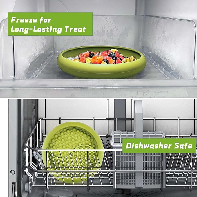 Dog Lick Bowl, Non-Slip Dog Slow Feeder Licking Mat Treat Dispenser, Interactive and Enrichment Toys, Boredom & Anxiety Reducer, BPA Free Silicone (Green, Large)