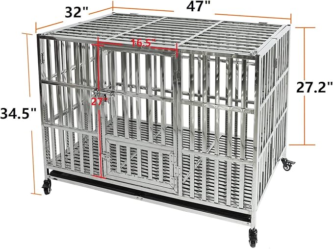48 Inch Dog Crates for Large Dogs, Upgraded 4 Lockable Wheels, Removable Door, Dog Kennel Indoor, Max Load 300Lbs, Easy to Clean, Removable Tray, XL Dog Cage for Large and Medium Dogs