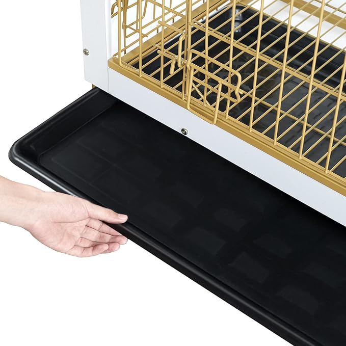 HOOBRO Dog Crate Furniture, 32.5" Medium Dog Kennel Indoor, Wooden Cage with Pull-Out Tray, Double Doors Pet House Side End Table for Medium/Small Dogs, White DW802GW03