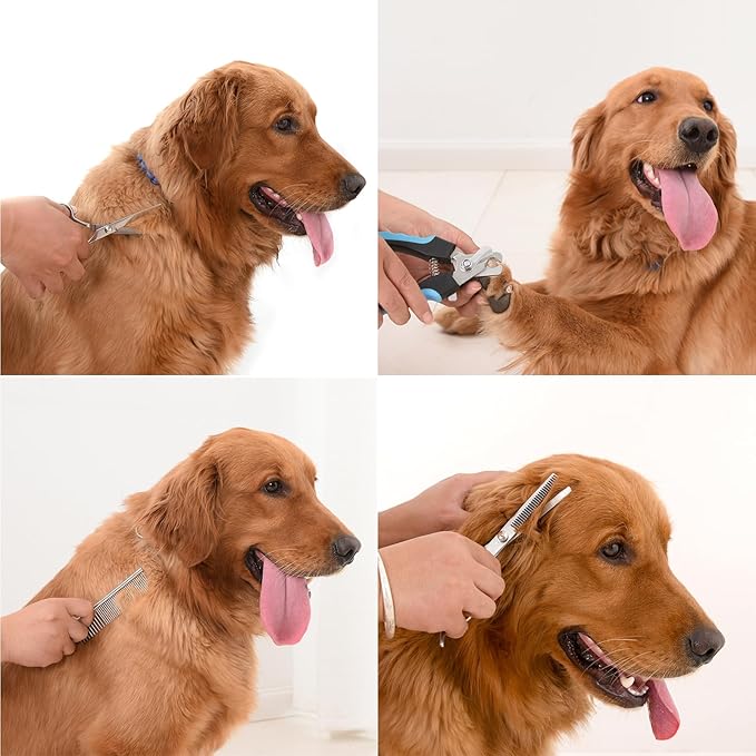 Dog Nail Clippers Trimmer Set, Safety Guard to Avoid Over-Cutting,Dog Grooming Comb Rake Undercoat Brush,Dog Grooming Scissors Shear Kit,6 in 1 Dog Grooming Tools Supplies for Small Large Cat Pet