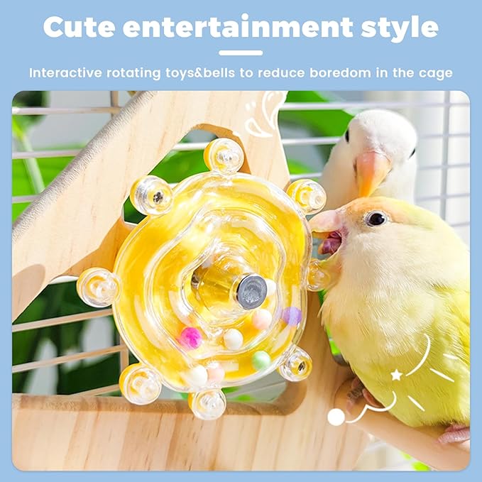 Bird Perch Toy, Interactive Rocking Parakeet Perch, Wooden Exercise Wheel for Cockatiels, Puzzle Enrichment Toy for Parrots, Bird Cage Accessories for Budgies & Conures(Pirate Ship)
