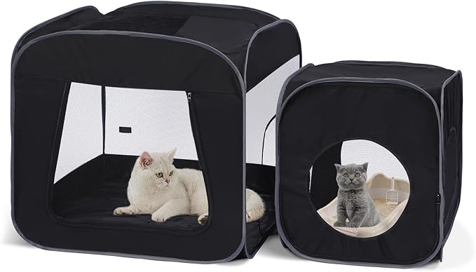 Royizen Puppy Cat Tent Playpen Foldable Waterproof Dog Crate Kennel Indoor Outdoor Portable Playpen Kitten and Small Pets Pop Up Kennel Cat Travel Carrier with Litter Box Enclosure, Black