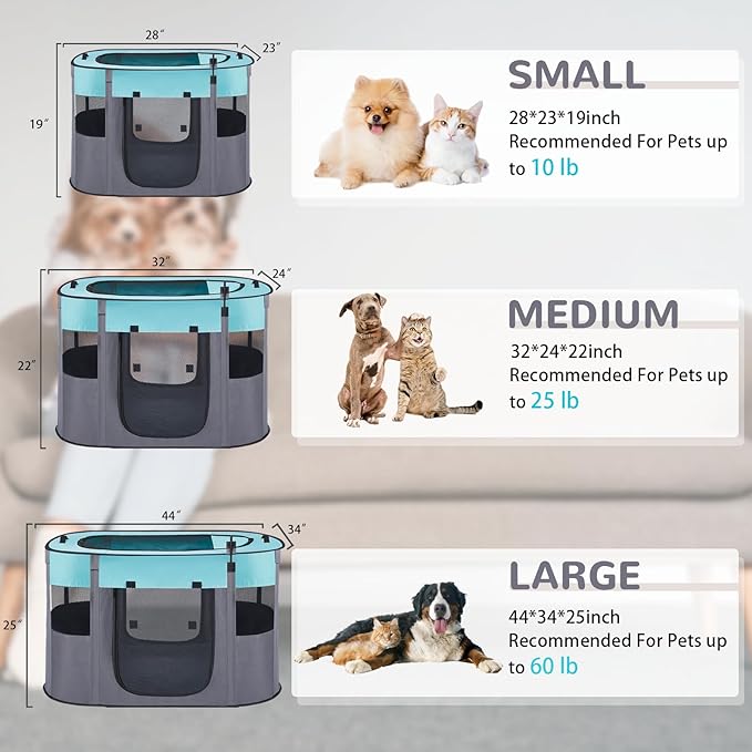 Pet Dog Cat Playpen Tent,Foldable Cat Cage Kennel,Portable Collapsible Puppy Crate for Indoor Outdoor Travel Camping Use with Washable Pad,Water-Resistant Breathable Shade Cover Green M