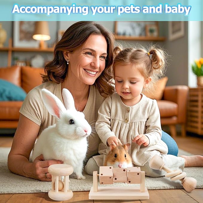 3 Pcs Wooden Hamster Enrichment Toys, Guinea Pig Chew Toys for Syrian & Dwarf Hamsters,Rabbits, Gerbils, Rats, Chinchillas, Small Animals Playing Teeth Grinding Indoor Outdoor