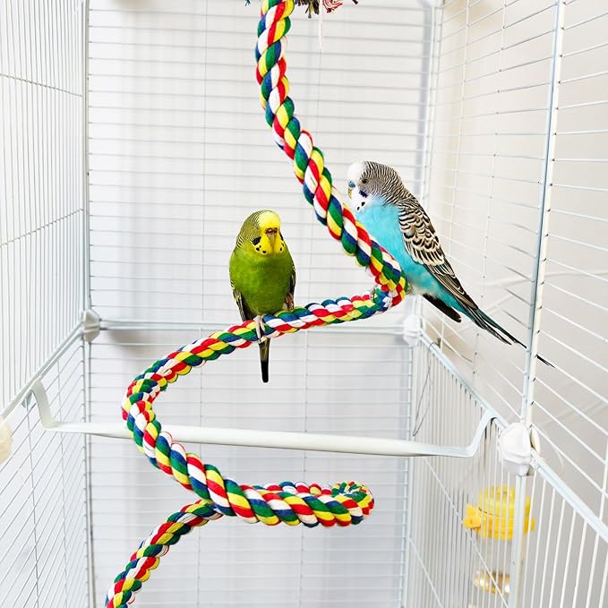 79'' Bird Perch,Bird Rope Perch & Birds Swing Set,Bird perches for cage,Rope Perch for Conures,Parrots,Cockatiel,Lovebird,Budgerigar,Parakeet perches for cage