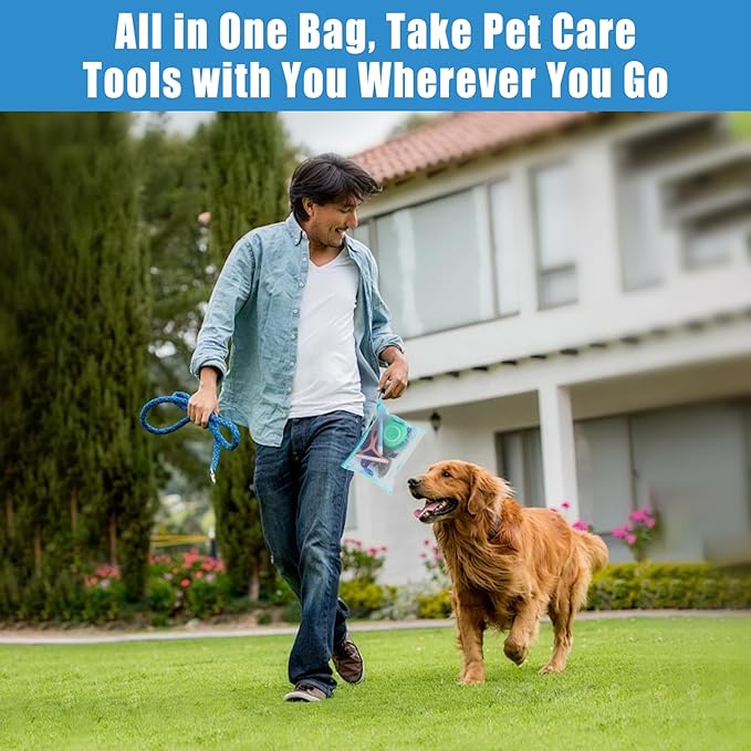 9 Pcs Dog and Cat Grooming Kit, Self-Cleaning Depilatory Comb, Finger Toothbrush and Bath Brush, Complete Pet Care Tool Kit for Long and Short Hair Dogs and Cats, for Clean Teeth and Skin