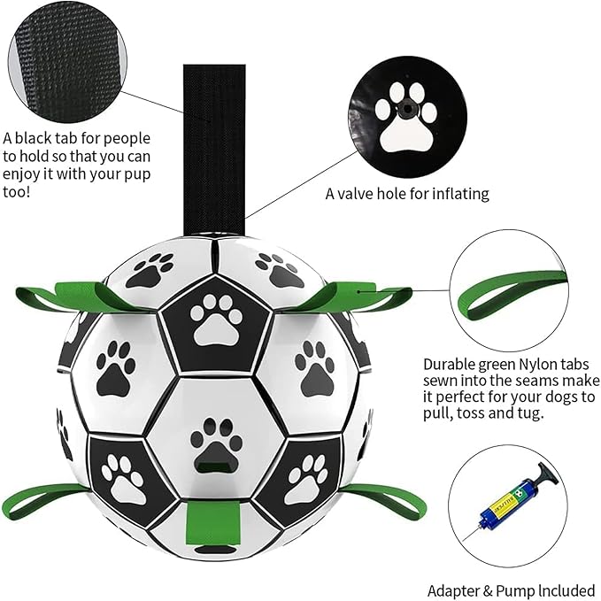 QDAN Dog Soccer Balls Toy with Bell Inside, Outdoor Interactive Dog Toys for Tug of War, Puppy Birthday Gifts, Dog Water Toy, Durable Ropes Squeaky Soccer Dog Ball for Small and Medium Dogs (6 INCH)