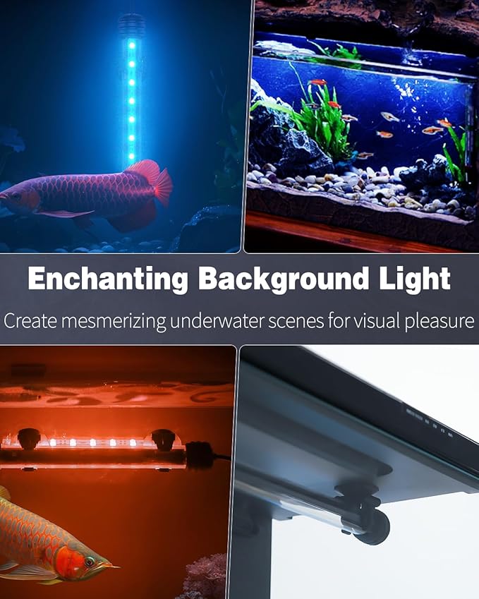 Pawfly 5.5 W Aquarium LED Light 19 Inch Underwater Fish Tank Light with Timer Auto On/Off Fish Tank Background Lights with 8 Lighting Modes Submersible Multi-Colored Tube Lights for Decoration