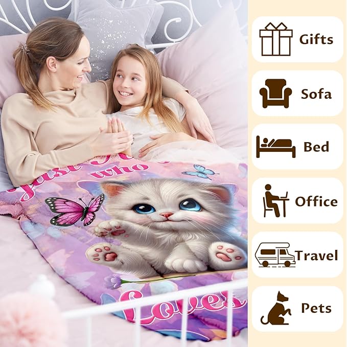 Pink Cat Design Flannel Blanket for Kids Teens Adults, Throw Gifts for Girls Women Cat Lovers, 30x40 Inch Soft Cozy Cute Blanket for Sofa Couch Bed, Daughter Mom Gift Idea for Birthday Christmas