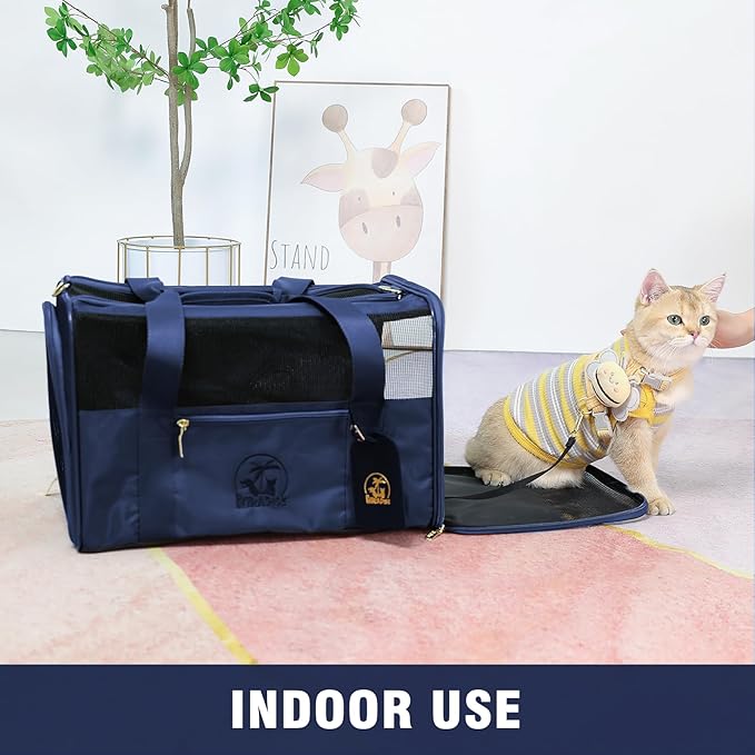 Luxury Pet Carrier for Dogs, Cats, Puppies - Airline TSA Approved, Durable Anti-Scratch Fabric, Soft-Sided, Consistent Airflow, Foldable Design, Cushion Pad, Travel (Navy Blue, Medium)