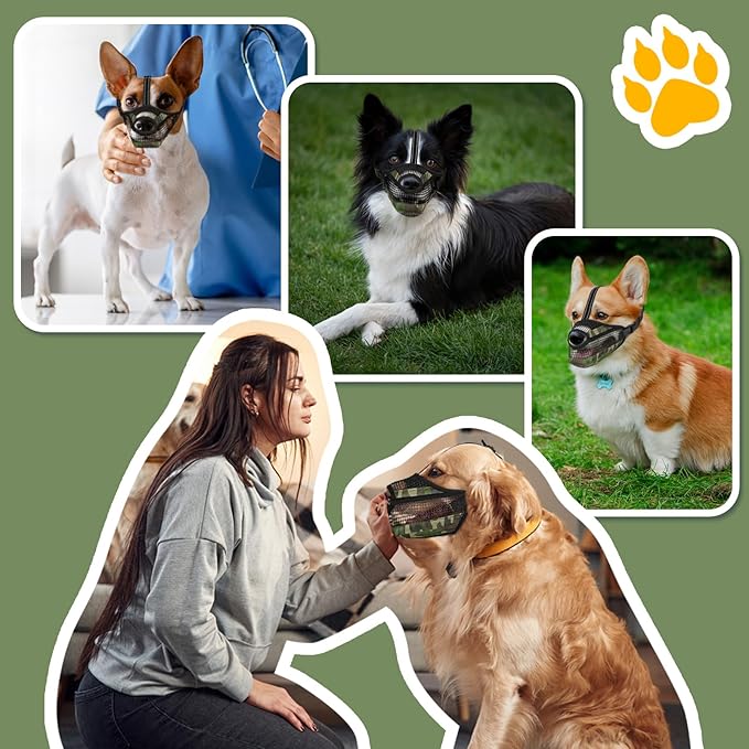 Dog Muzzle for Large Medium Small Dogs, Soft Mesh Muzzle for Dogs with Reflective Adjustable Strap, Prevent Biting Chewing and Licking, Dog Nose Open Design for Reduction Friction (Camo, M)