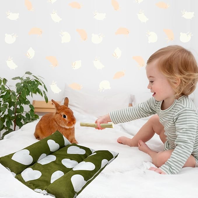 16.5 X 18in Removable and Washable Soft Rabbit Bed, Thickened and Softer Bunny Bed, Double-Sided Plush Rabbit Beds,Rabbits Concave Bed,Small Beds for Animals Indoor,Dark Green