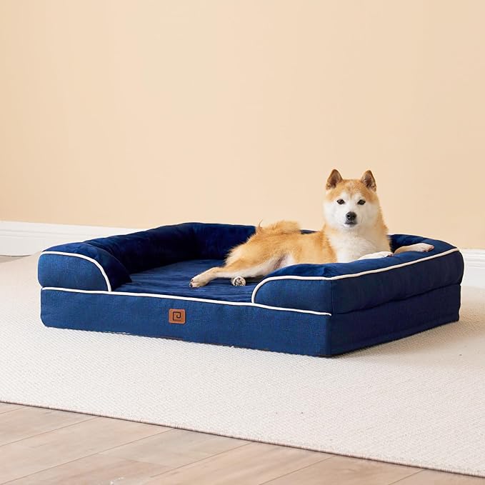 EHEYCIGA Orthopedic Dog Bed for Medium Dogs, Waterproof Memory Foam Medium Dog Beds with Sides, Non-Slip Bottom and Egg-Crate Foam Medium Dog Couch Bed with Washable Removable Cover, Navy