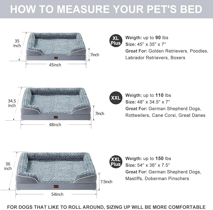 WNPETHOME Jumbo Orthopedic Dog Bed, Great Dane Dog Beds for Giant Dogs, Bolster Dog Sofa Bed,Waterproof Dog Couch for Pet Sleeping, Pet Bed for Large Dogs
