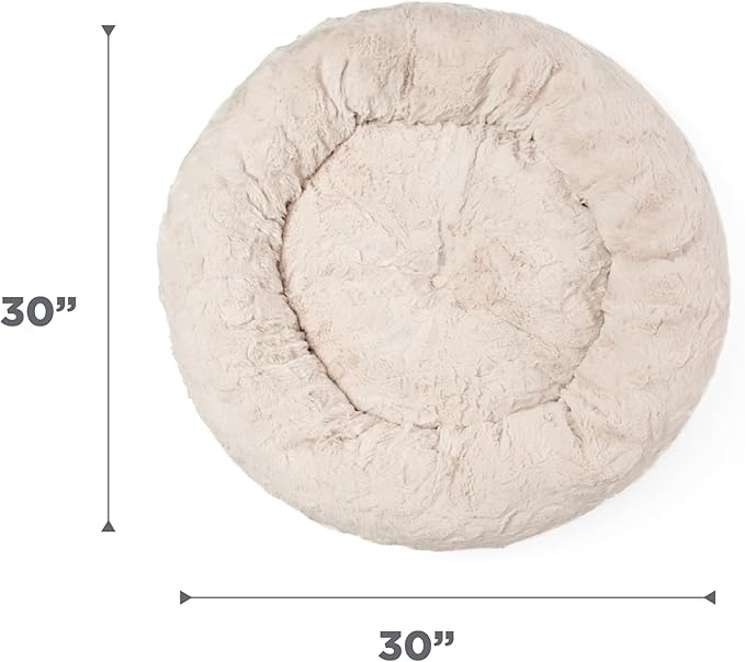 Best Friends by Sheri Original Calming Donut Dog and Cat Bed, Lux Faux Fur, Oyster, (30in x 30in) - Anxiety Relief for Pets Up to 45 lbs