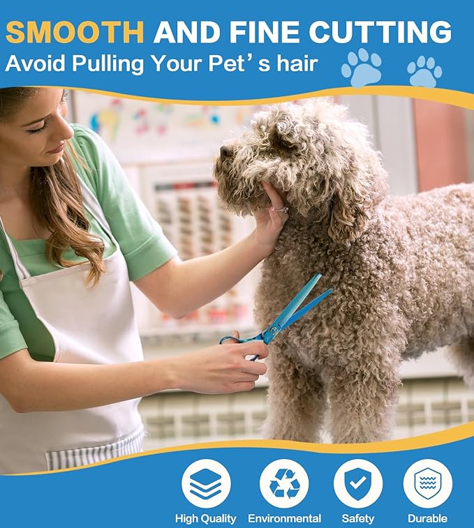 7.5'' Dog Thinning Scissors for Grooming 440C Stainless Steel Green Professional Pet Trimming Scissors Sharp Blades Cutting for Dogs and Cats Shears