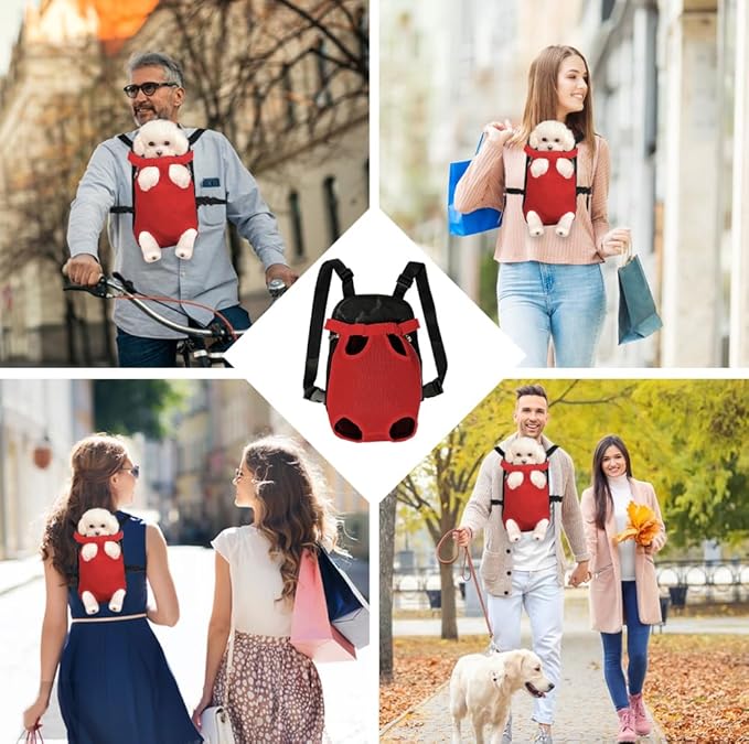 FEimaX Dog Carrier Backpack Pet Legs Out Front Cat Travel Bag, Adjustable Puppy Backpacks Carriers Hands-Free for Small Medium Dogs Cats Hiking Traveling Camping Daily Walking (Small, Red)