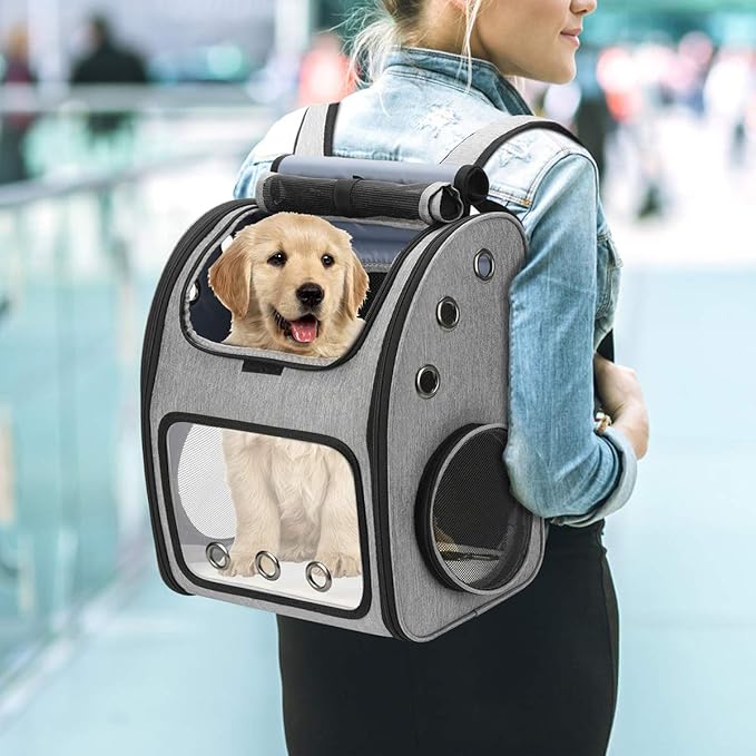 Expandable Pet Carrier Backpack for Cats, Dogs and Small Animals, Portable Pet Travel Carrier, Super Ventilated Design, Airline Approved, Ideal for Traveling/Hiking/Camping, Grey, XL