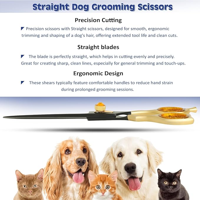 Dog Grooming Scissor- 7.5 Pet Shears, Japanese Stainless Steel Ergonomic Pet Grooming Scissor, Heavy Duty Sharp and Comfortable pet Scissors for Grooming, Dogs, Cats and Other Animals (Straight)