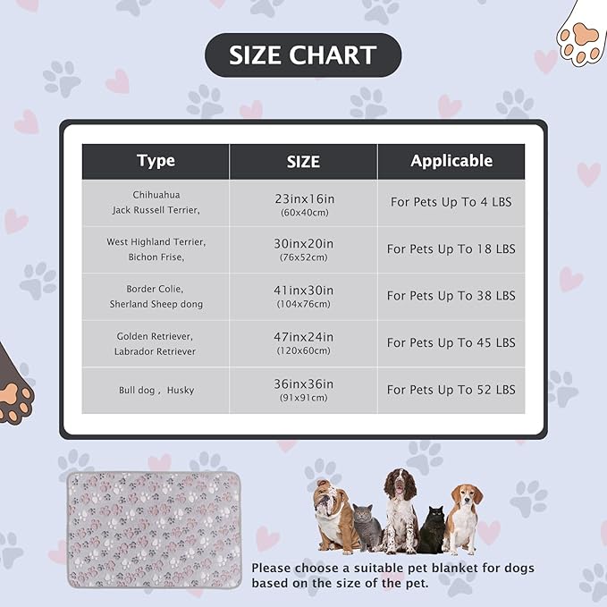 BVAGSS 6 Pack Small Dog Blanket, Super Soft Warm Pet Cover Blankets, Paw Print Puppy Fleece Flannel Blanket for Small Medium Dogs and Cats MW003