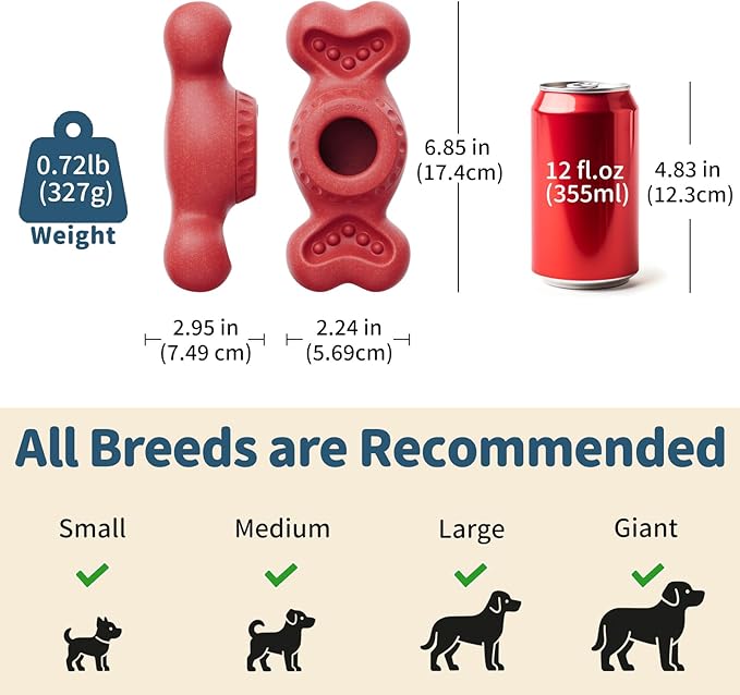 Enrichment Dog Treat Toys - Frozen Dog Treat Dispensing Chew Toy for Aggressive Chewers to Keep Them Busy, Ice Cream Holder Freeze Bone with Mold Cups, Fillable Cognitive Licking Toy, Red