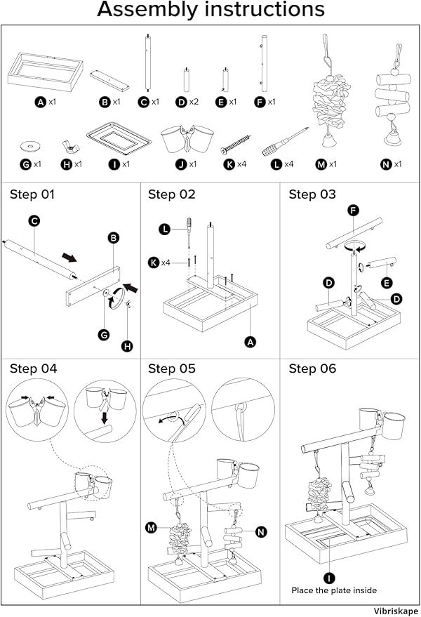 Bird Play Stand with Perch, Two Toys, Two Food Cups, Removable Tray - Suitable for Lovebirds, Cockatiels, Budgies, Parakeets