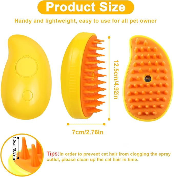 Nepfaivy Cat Steam Brush for Shedding - 3 in 1 Pet Steam Brush for Dog and Cat, Rechargeable Steamy Cat Brush, Spritz Defur Comb for Cats, Steamer Brush for Massage, Grooming and Removing Loose Hair