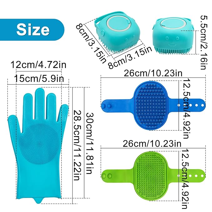 Enmaipet 4-in-1 Dog Grooming Brush,Dog Bath Brush Set,Adjustable Handle Shampoo Brush & Scrubber, Dog Grooming Gloves for Short & Long Haired Dogs & Cats