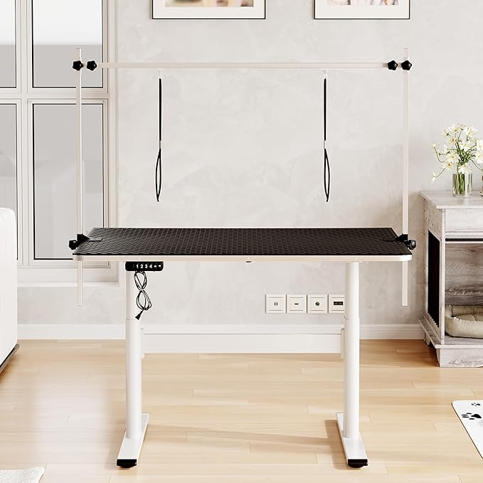Electric Dog Grooming Table, 46" Heavy Duty Pet Grooming Table w/Table Top & Overhead Arm Height Stepless Adjustable