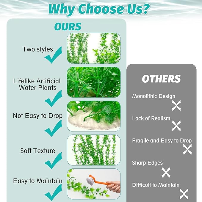 Hamiledyi 23" Tall Aquarium Plastic Plants - 2 Pack Soft Fish Tank Decor, Artificial Green Grass Cluster for Aquariums, Safe Bendable Underwater Plantsï¼_reen Style Bï¼