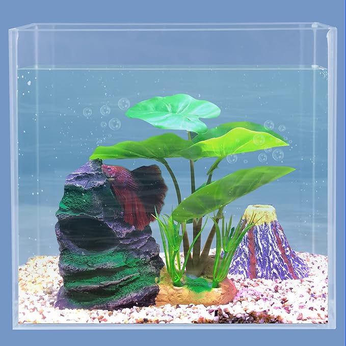 COOSPIDER Betta Fish Leaf Pad Hammock Aquarium Decoration Cichlid Fish Tank Resin Rock Mountain Cave Ornaments Fish Bowl Decorations for Sleeping Resting Hiding Playing Breeding