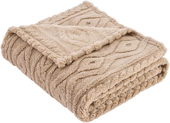 Qeils Jacquard Dog Blankets for Large Dogs, Cozy Calming Pet Blanket Washable for Couch Protection, 280GSM Coral Fleece Plush Fluffy Throw Blanket, Taupe Boho, 50x60IN
