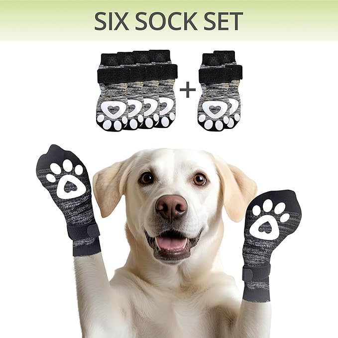 Anti Slip Dog Socks for Hardwood Floors, 6 Pack | Dog Socks to Prevent Licking Paws and Add Traction | Paw Protection for Senior Dogs | Dog Booties Alternative - XS