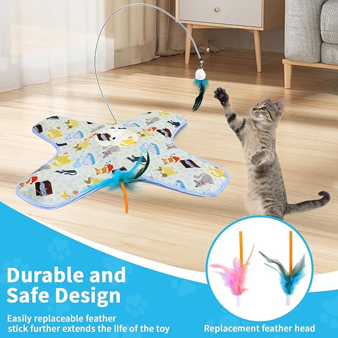 3 in 1 Interactive Kitten Toys for Indoor Cats with Moving Feather,Interesting Cat Toy for Exercise and Play,Hide and Seek Concealed Moving Feather Wand,Cat Enrichment Toys for Bored Indoor Adult Cats