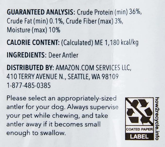 Amazon Brand - Wag Deer Antler Chew for Dogs, Naturally Shed, Whole, Medium 6-7.5 inches, Best for Dogs 15-30 lbs, 1.80 Ounce (Pack of 4)