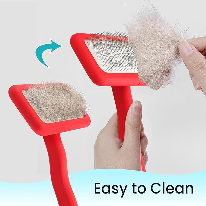 Fenice Peak Slicker Brush for Dogs Red Wooden Dog Brush Pet Comb for Poodles Goldendoodles Easy to Remove Tangles Dirt and Loose Hair Professional Dog Grooming Brush