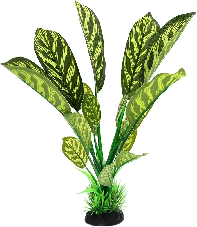 ALEGI Silk Aquarium Plants, 12 Inch Artificial Silk Plants Decorations for Fish Tank,Aquarium Décor Plastic Plants (Green with Stripes, 2 Pack)