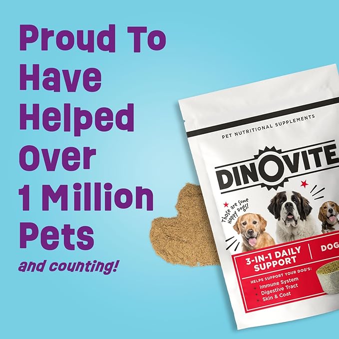 Dinovite Dog Probiotics for Yeast, Itchy Skin and Itchy Ears - Daily Skin & Coat, Digestive, and Immune Support for Small Dogs 1-18lbs 90-Day Supply, Omega 3 Fatty Acids, Essential Pre & Probiotics