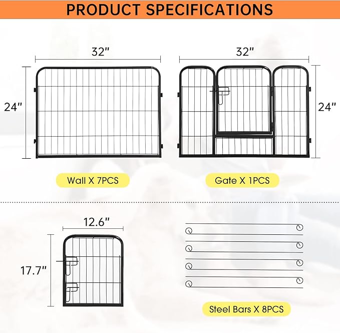 BestPet | Dog Playpen | 24 Inch, 8 Panels | Heavy Duty Metal Pet Exercise Pen | Indoor Outdoor Fence Panels | Rust-Resistant, Removable, Tool-Free Setup | Anti-Skid, Expandable Design