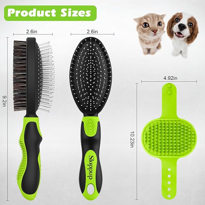 2PCS Dog Grooming Tools - Double-Sided Bath Brush for Shedding and Bathing, Suitable for Short/Long Haired Dogs, Premium Pet Supplies (Black Green)