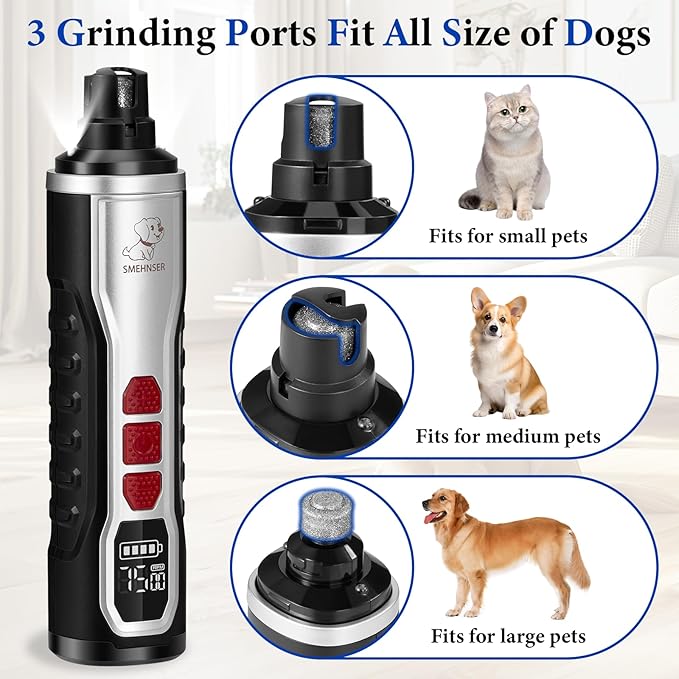5-Speed Dog Nail Grinder, Newest Upgraded Pet Nail Trimmer with 2 LED Lights, Rechargeable Painless Silent Groom Pro Nail Grinder for Large Medium Small Dogs