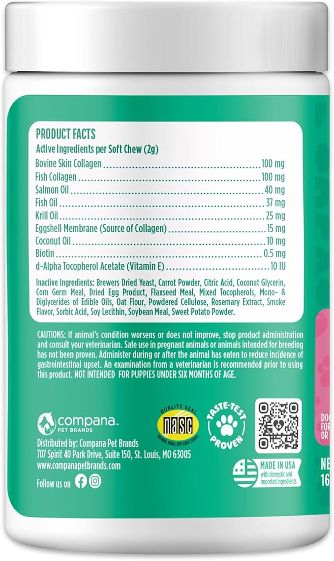 Doggie Dailies Skin & Coat Supplement Support, Salmon Oil for Dogs Skin and Coat with Collagen, Omega 3, Krill Oil, Biotin, & Coconut Oil for Dogs (Salmon) 225 Soft Chews