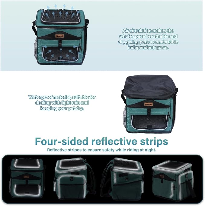 Dog Bike Basket Carrier, Expandable Foldable Dog Basket for Bike, Soft-Sided Dog Bike Carrier Pet Travel Bag, Bike Dog Carrier Backpack Carrier Safe and Easy for Small Cats and Dogs (Green)