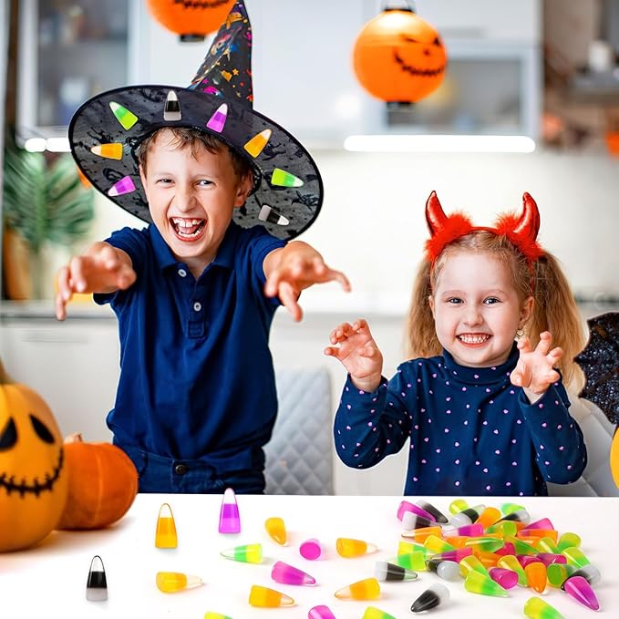 56 Pcs Mini Resin Candy Corn, Fake Luminous Candy Corn Halloween Candy Corn Ornaments Glow in Dark for Fall Halloween Party DIY Crafts