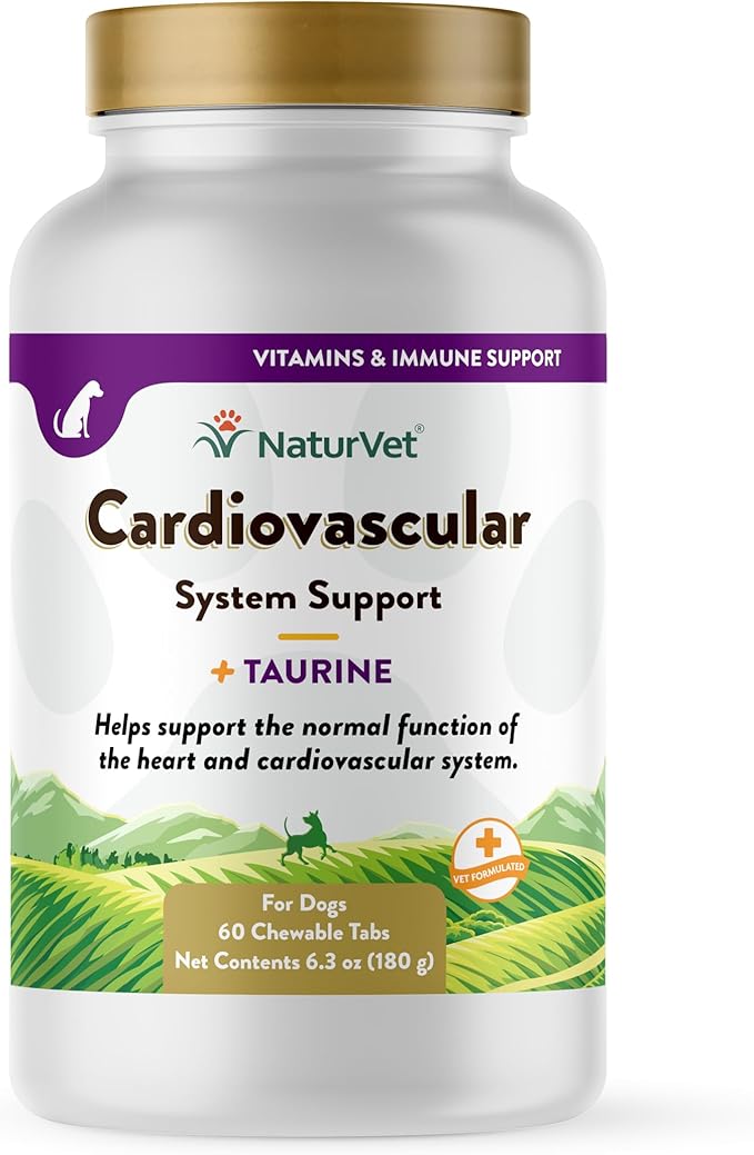 NaturVet Cardiovascular Support Dog Supplement Plus Taurine – Helps Support Dog Heart and Cardiovascular Systems – Includes Antioxidants, Magnesium, Hawthorn, L-Carnitine – 60 Ct.