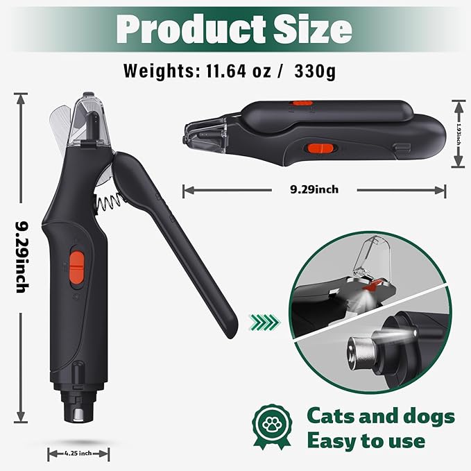 2-in-1 Dog Nail Grinder & Dog Nail Clippers Trimmers for Large Medium Small Dogs Cats Pets Claw Trimmer Quick Sensor and Safety Guard USB Rechargeable with 2 LED Lights Dogs Nail Trimmer