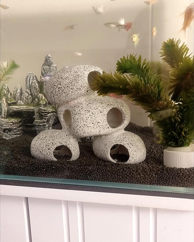 Aquarium Rock Decorations Resin Cichlids Rock with Artificial Moss Betta cave Betta Fish Tank Accessories Fish hides for Aquarium (Rock Cave)