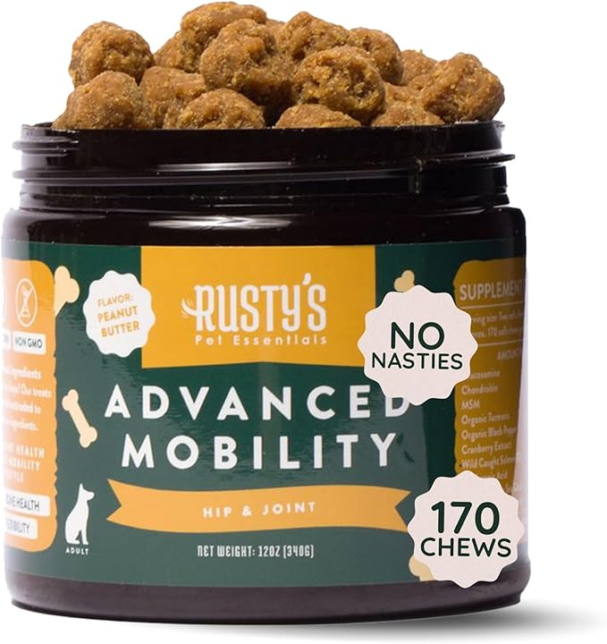 Rusty's Pet Essentials Premium Hip & Joint Dog Supplement (170 Chews) - Advanced Mobility - Formulated with Chondroitin - Calcium - Glucosamine - Turmeric & MSM for Joint Health - Made in The USA
